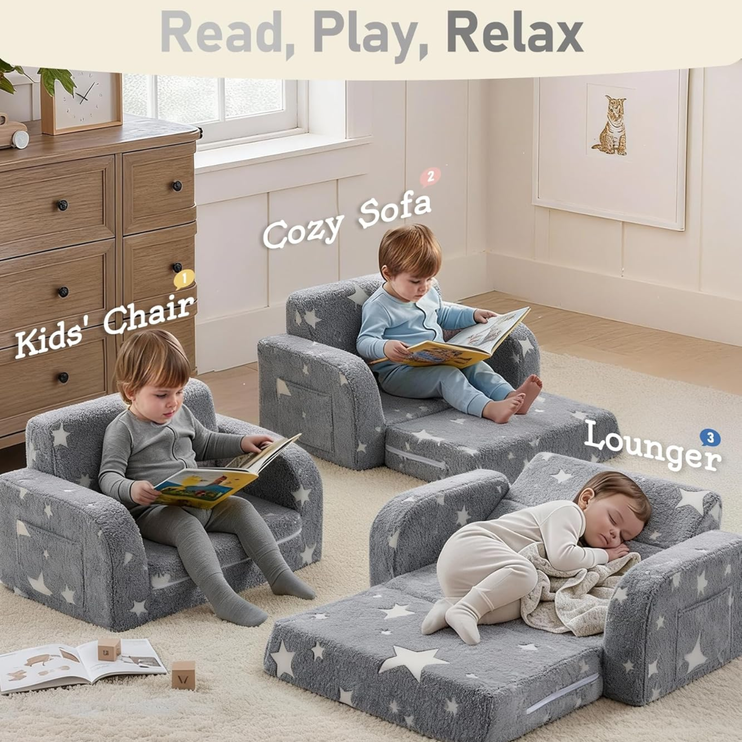 Extra-Wide 3-in-1 Convertible Kids Play Couch 超寬3合1變形兒童沙發