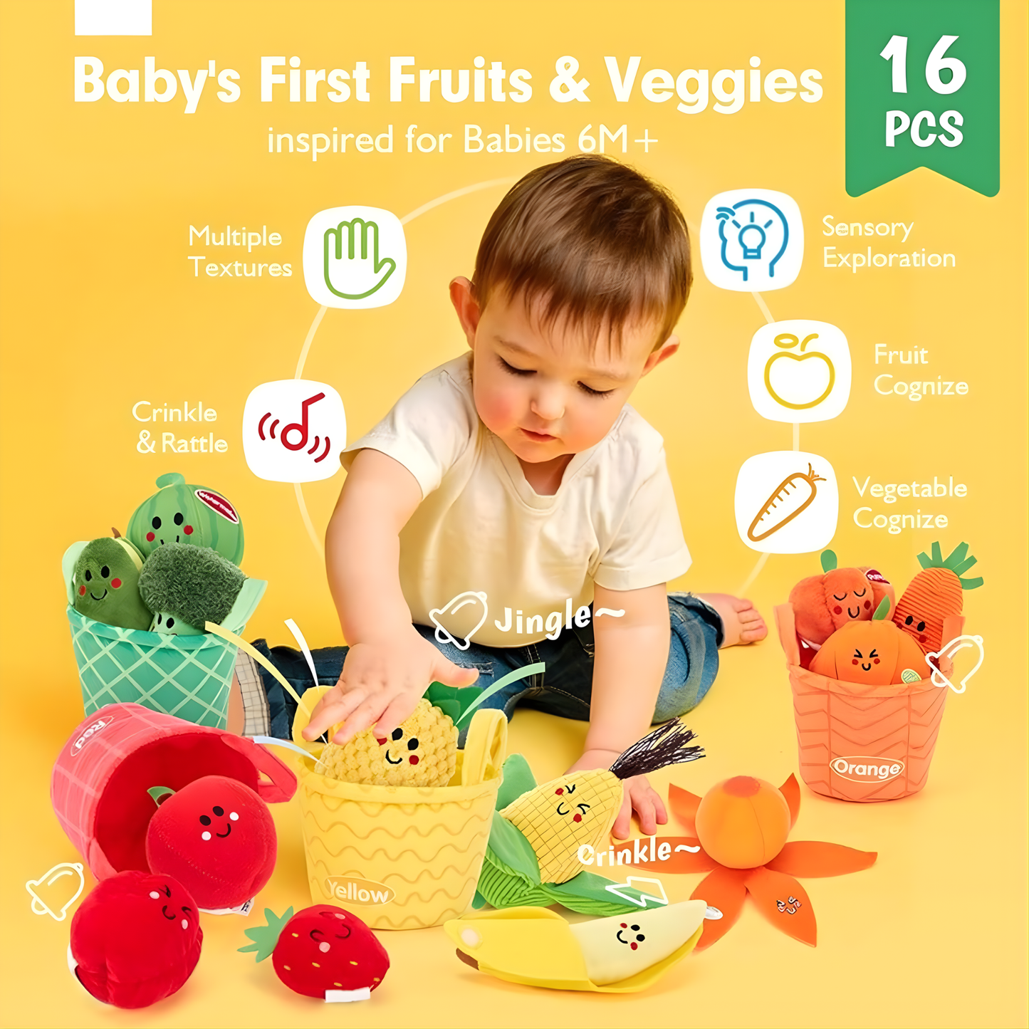 Fabricplay Veggie & Fruit Sorting Basket Set 軟布玩具蔬果分類提籃組