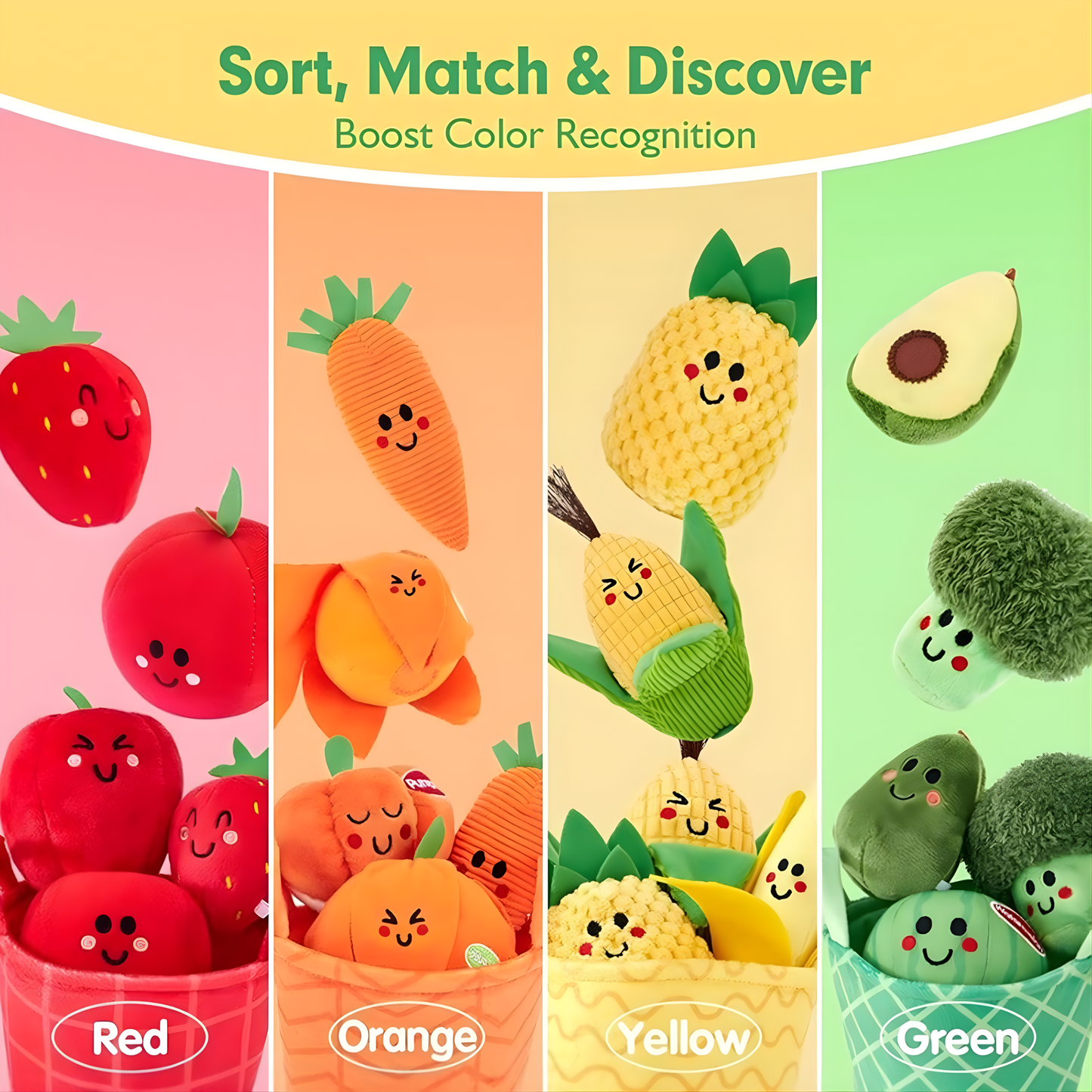 Fabricplay Veggie & Fruit Sorting Basket Set 軟布玩具蔬果分類提籃組