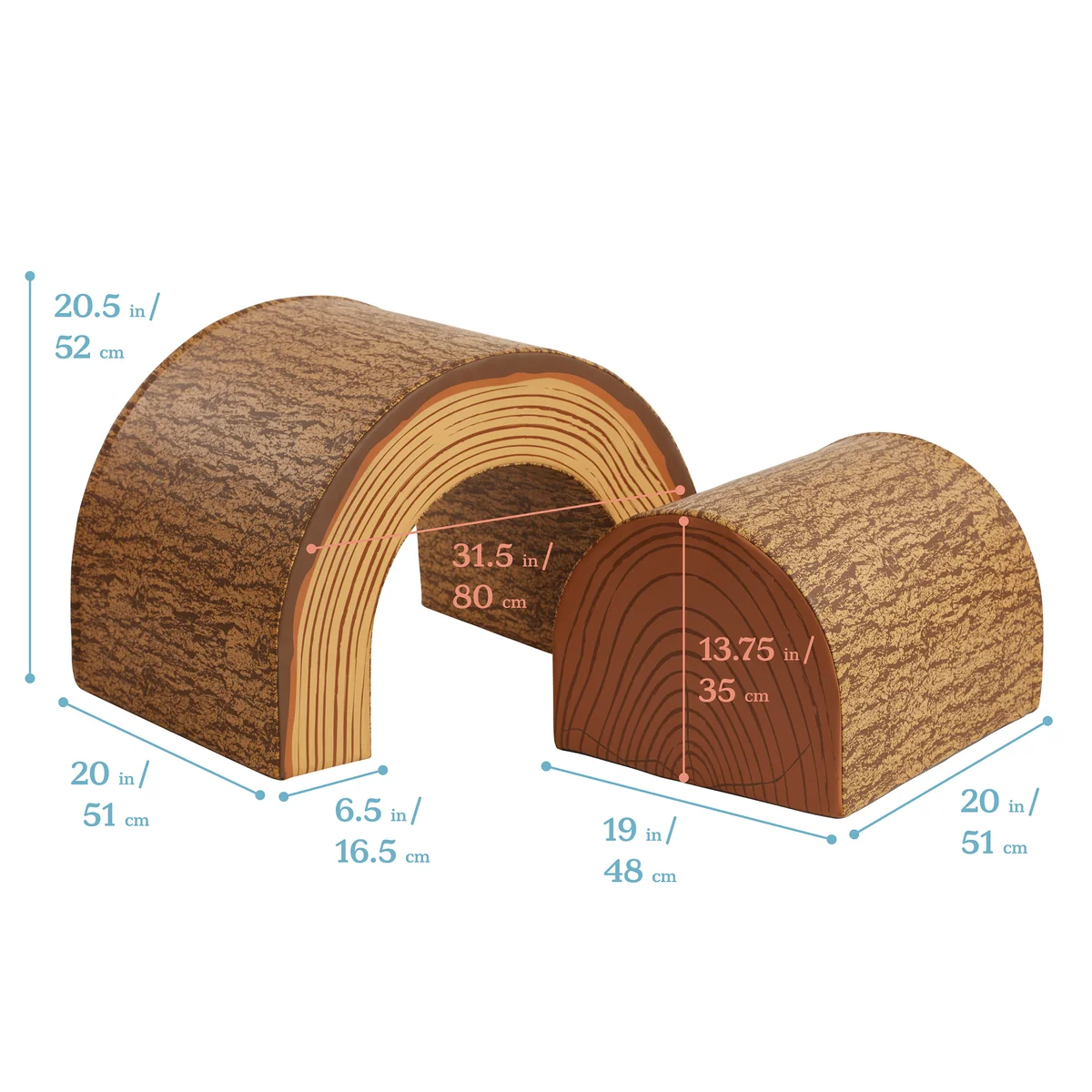 Tree Log Nature-Inspired Tunnel and Climber Set of 2