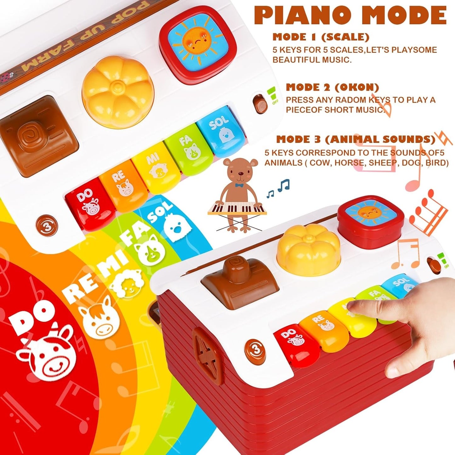 2 in 1 Pop up Farm Peekaboo & Piano 2合1農場躲貓貓找動物鍵琴玩具