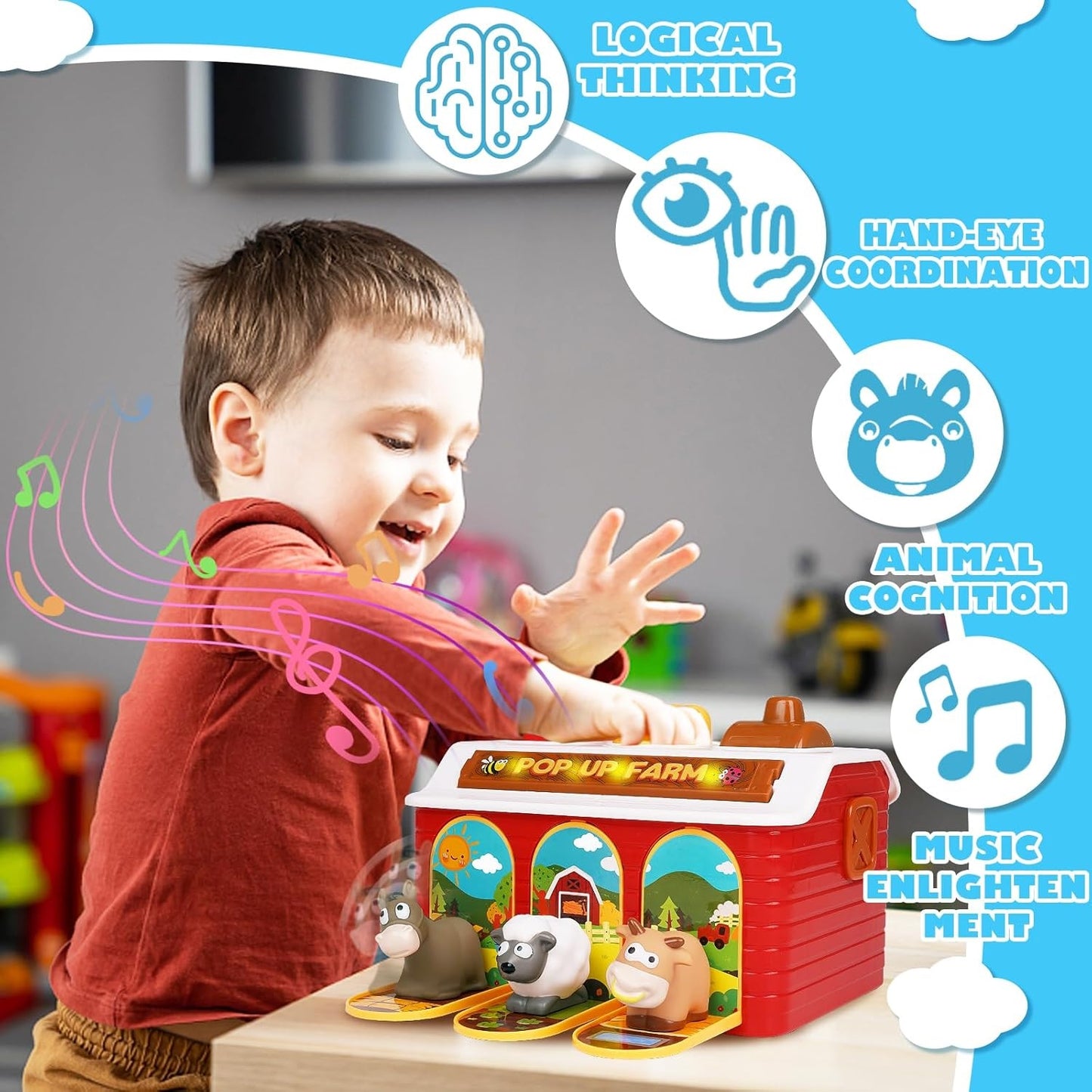 2 in 1 Pop up Farm Peekaboo & Piano 2合1農場躲貓貓找動物鍵琴玩具