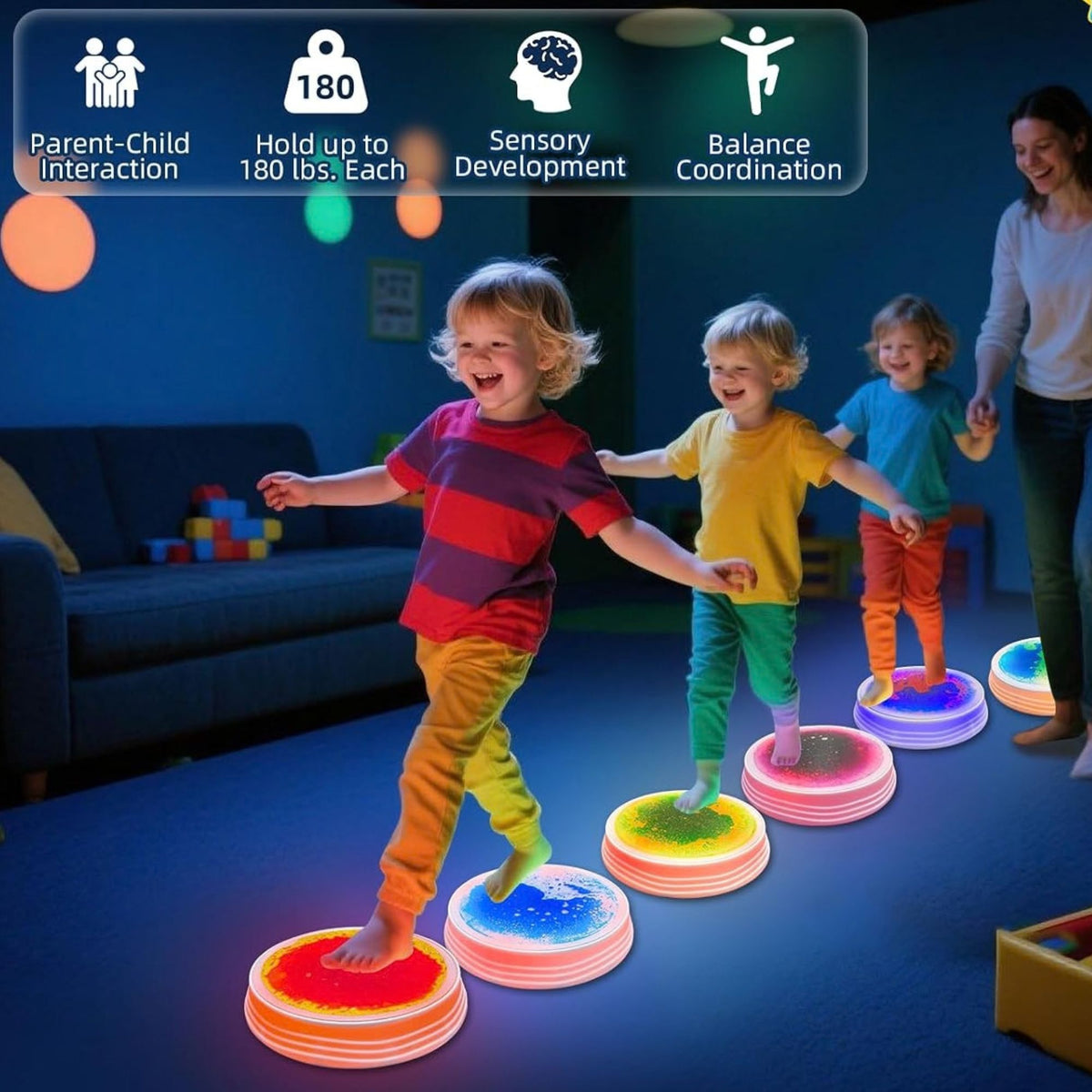 Magical Liquid Light-Up Stepping Stones for Kids Set of 6兒童魔法流沙感應發光平衡石 6件裝