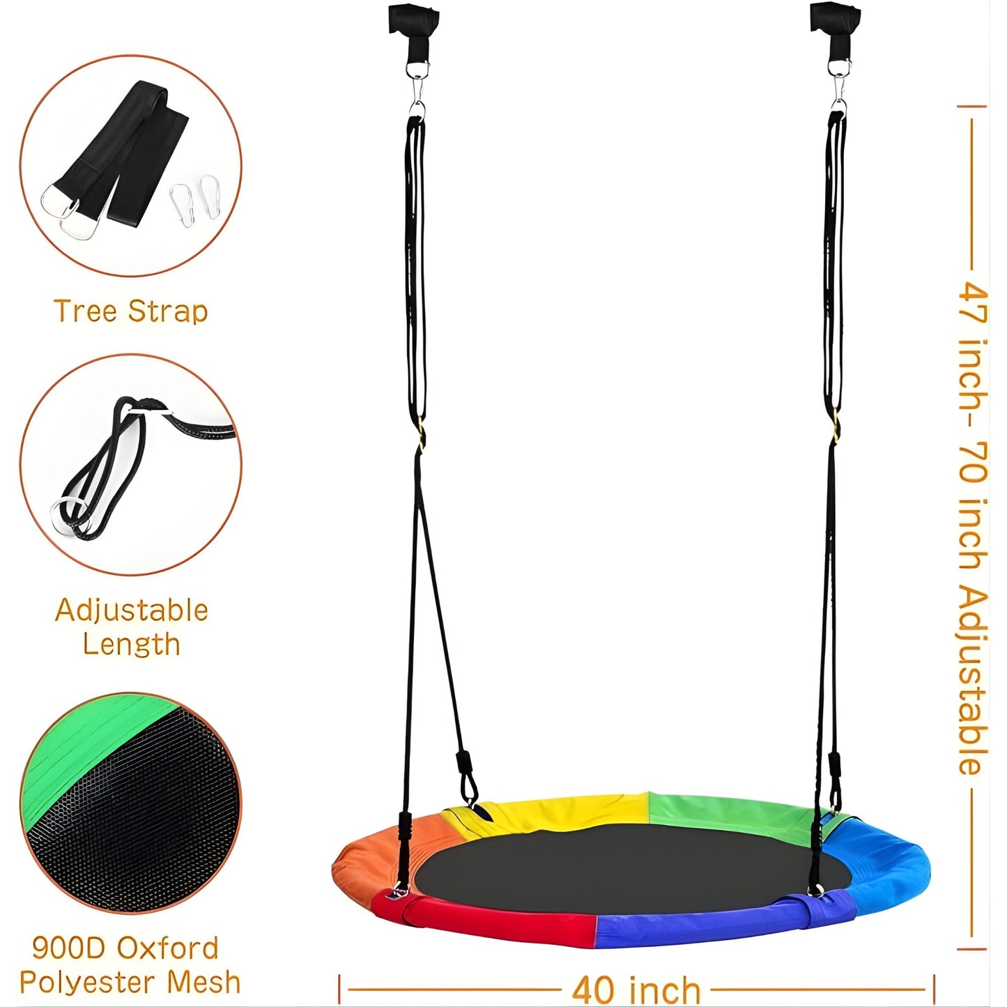 100cm Rainbow Flying Saucer Tree Swing Set Max Weight 300KG CPC Safety Appoval 40吋多彩彩虹圓盤飛碟樹木鞦韆