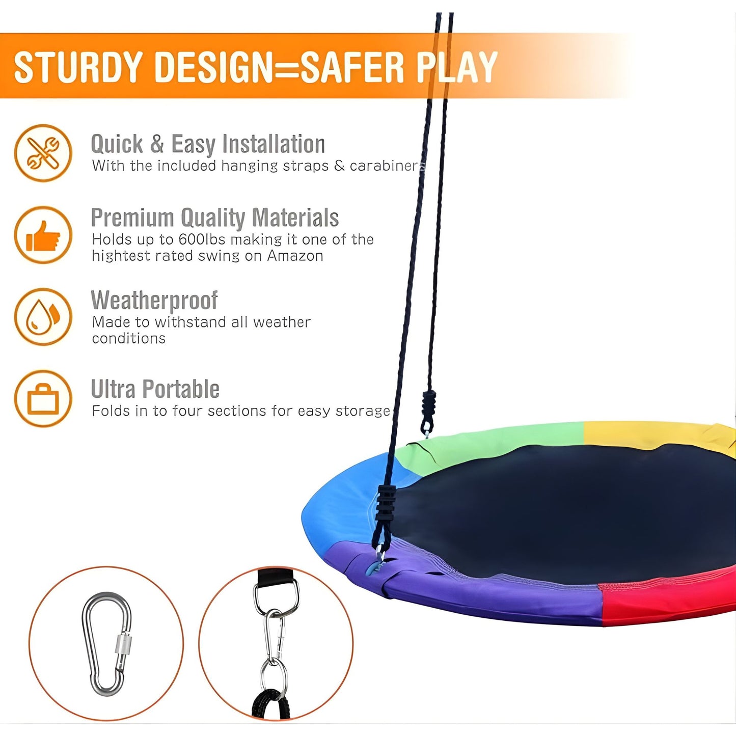 100cm Rainbow Flying Saucer Tree Swing Set Max Weight 300KG CPC Safety Appoval 40吋多彩彩虹圓盤飛碟樹木鞦韆