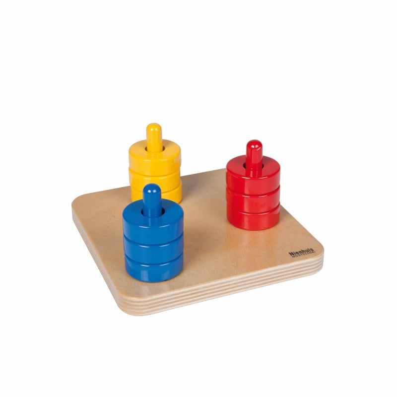 Niehuis Montessori Colored Discs On Colored Dowels 蒙特梭利教具- 直立3柱3色圓盤手眼協調穿棒組