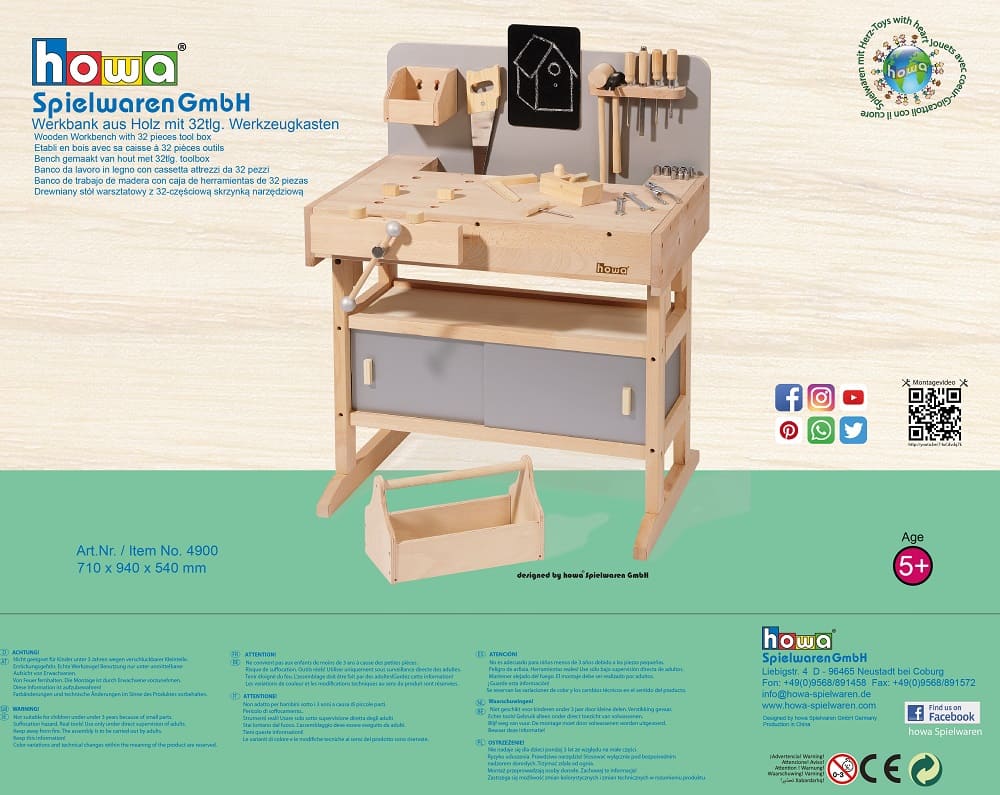Howa Children's Wooden Workbench with Tools Box Set 兒童木工作台與工具箱套裝