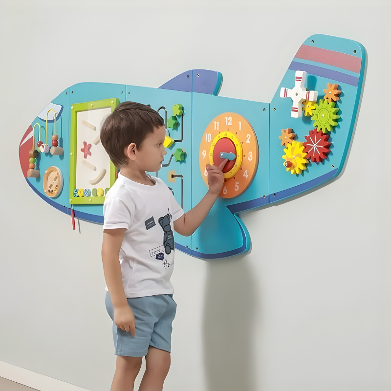 Play Wall Panel Toy Mega Airplane Design Sensory Busy Board – 1800x662mm 忙碌的飛機遊戲活動牆板