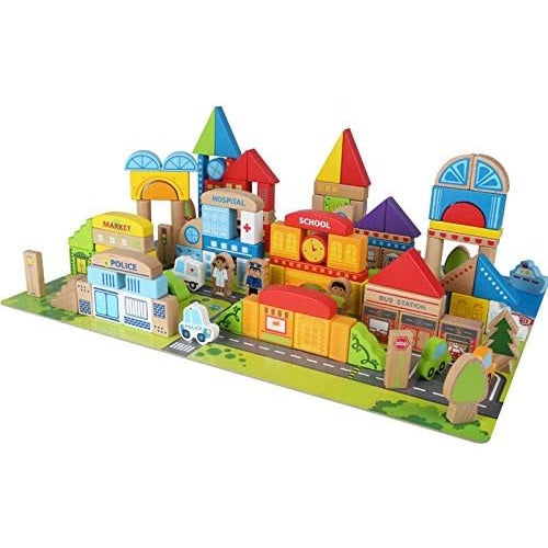 Hape Wooden Building Blocks with City Map 城市情景積木