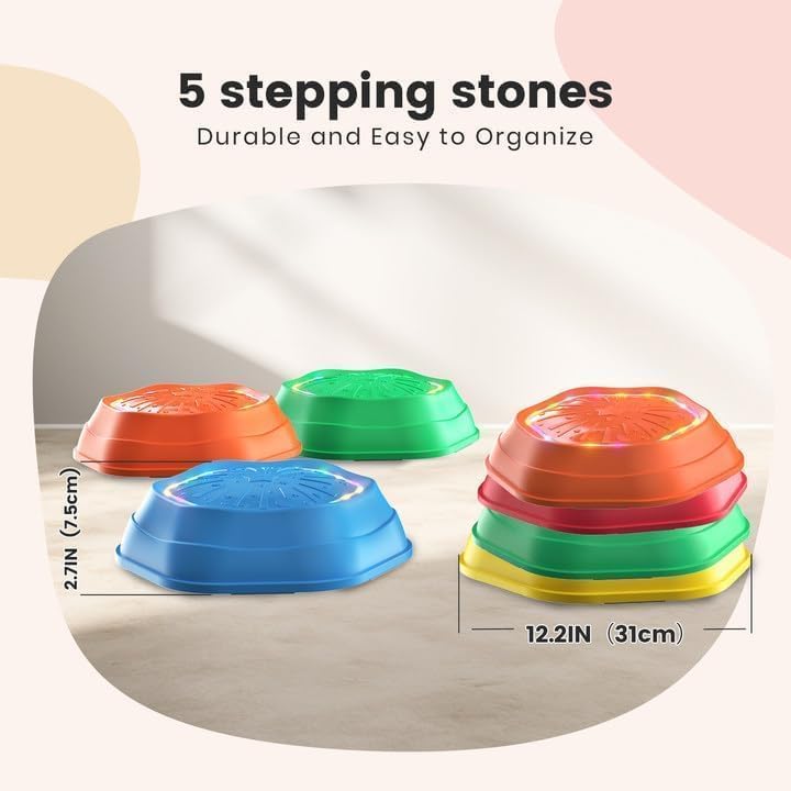 Light-Up Musical Stepping Stones for Kids Set of 5件裝 兒童魔法流沙感應發光平衡石
