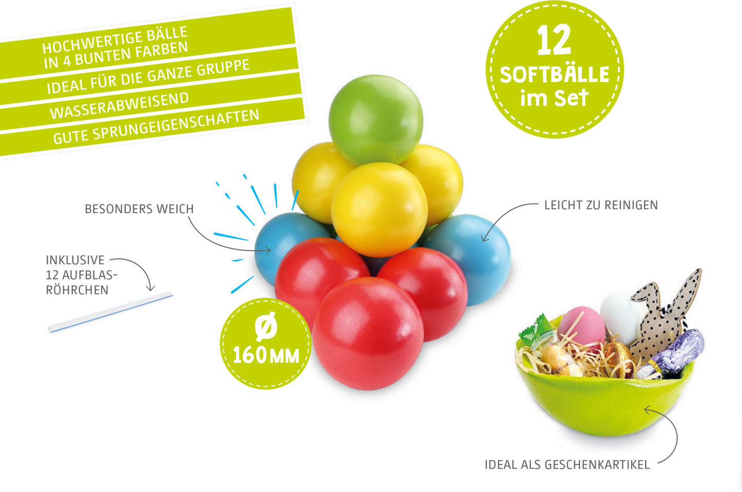 Beleduc Matte Inflatable Soft Balls (12-Pack) 磨砂充氣軟球12只裝