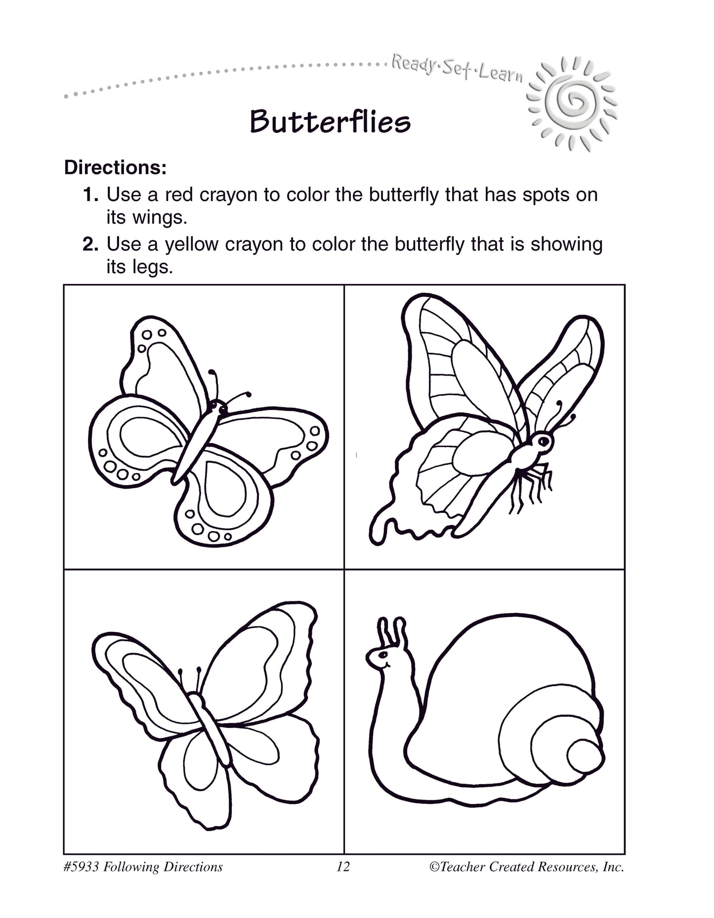 Teacher Created Resources Ready-Set-Learn Following Directions Grade K-1