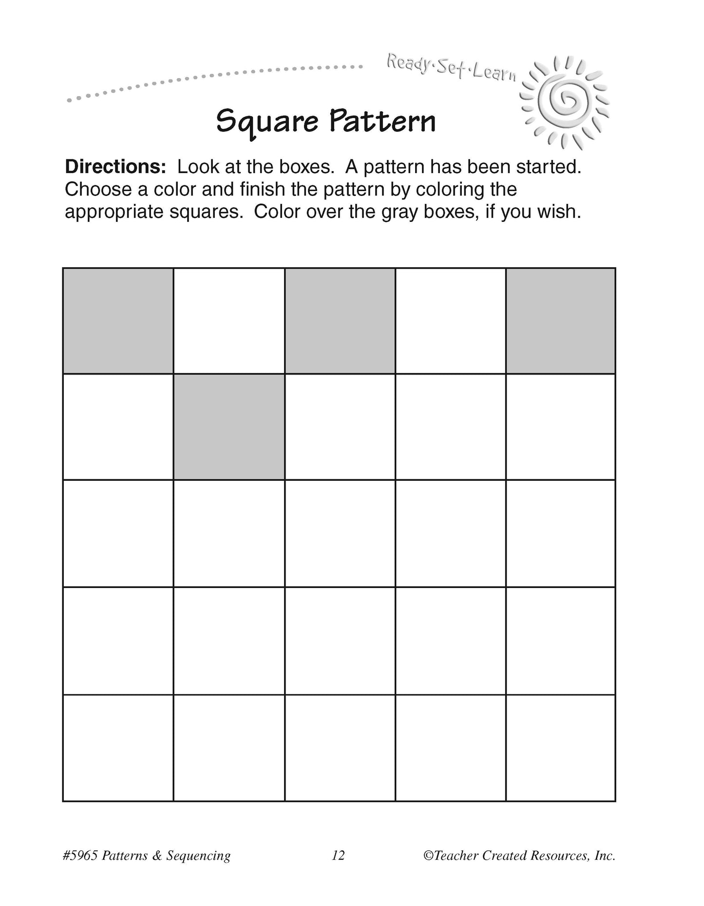 Teacher Created Resources Ready-Set-Learn Patterns & Sequencing Grade K