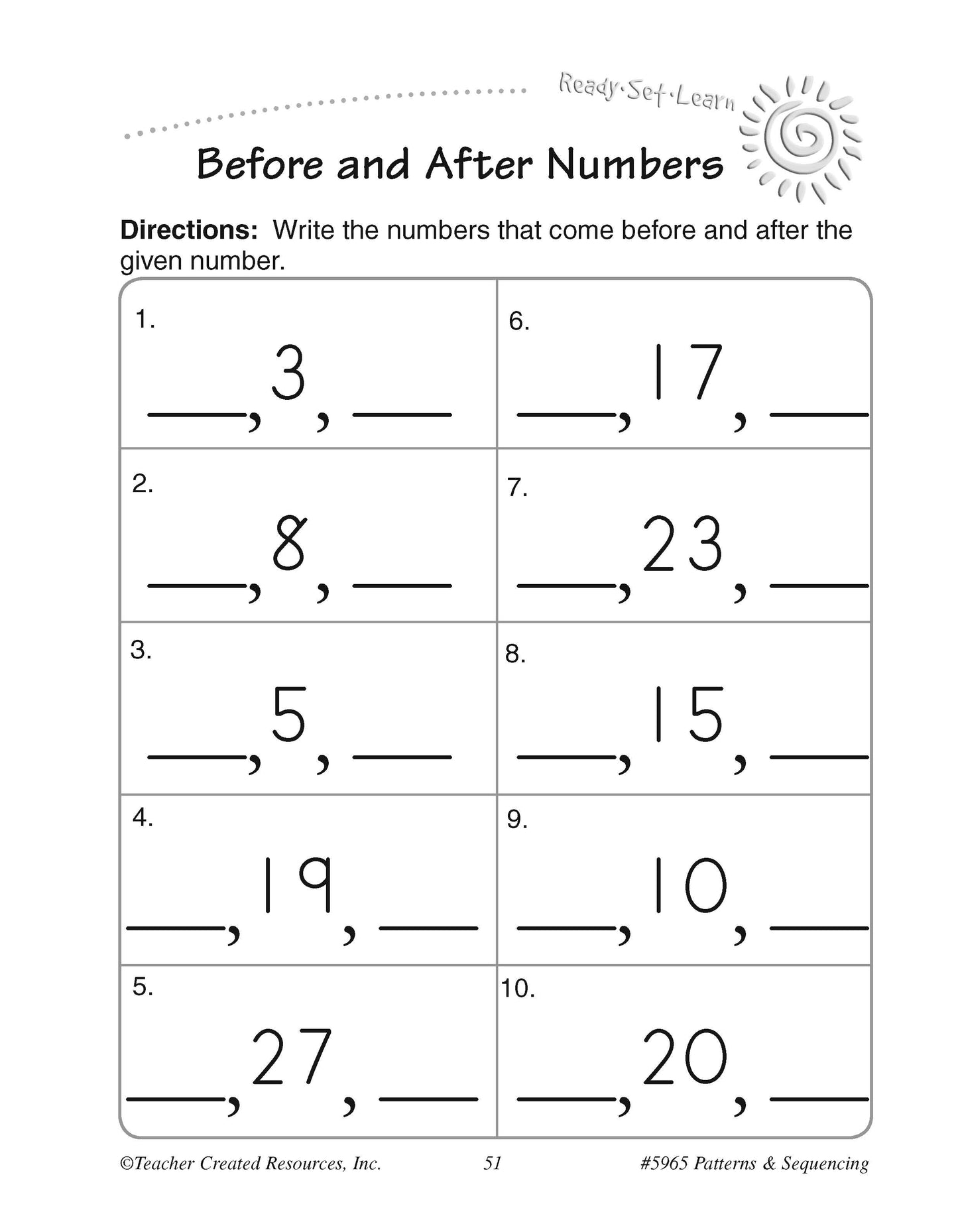 Teacher Created Resources Ready-Set-Learn Patterns & Sequencing Grade K