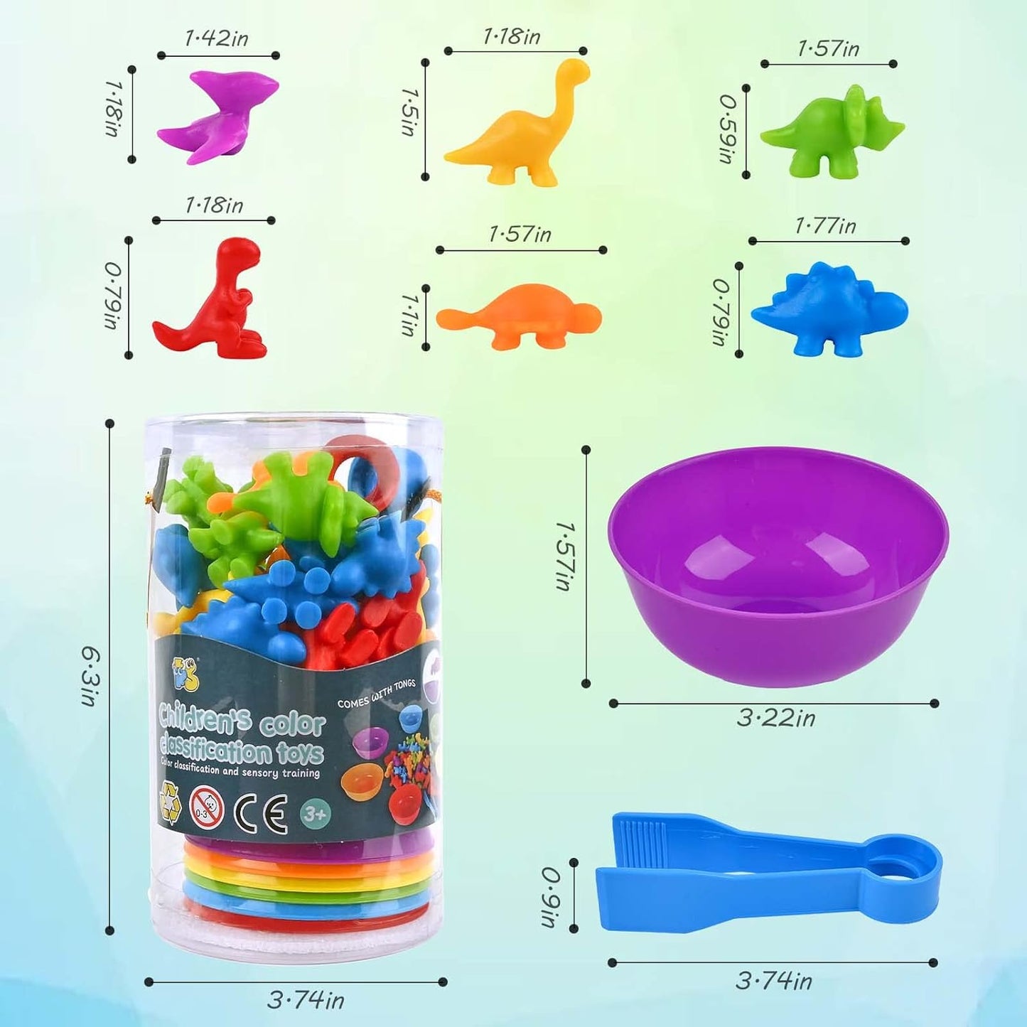 Rainbow Dinosaurs Sorting & Counting Game Set of 48 小恐龍顏色與數量排序數量遊戲套裝 48 件