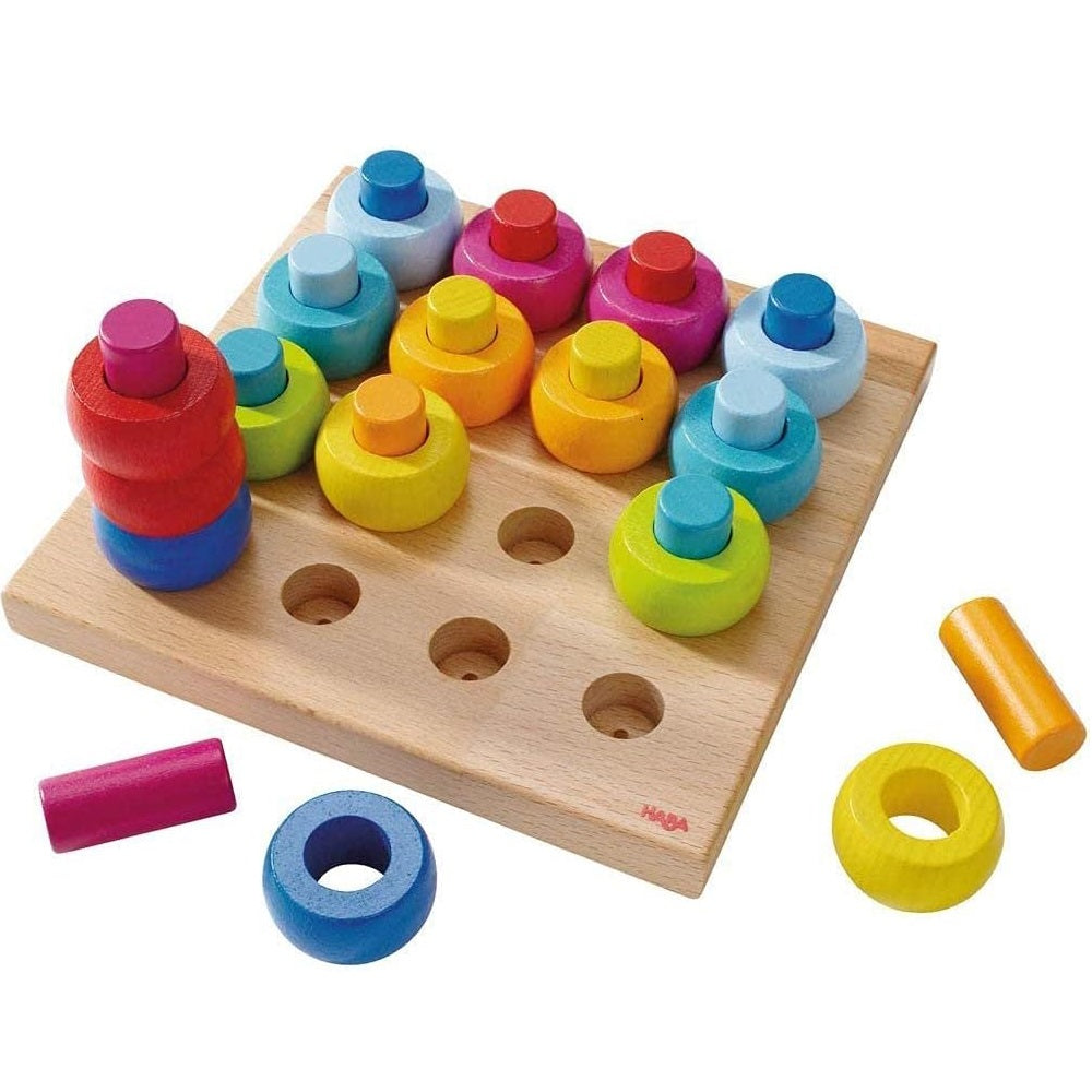 Haba 2022 Rainbow Whirls Pegging Game 經典彩虹圈遊戲 顏色配對 數量多與小 長與短 比較 評估工具