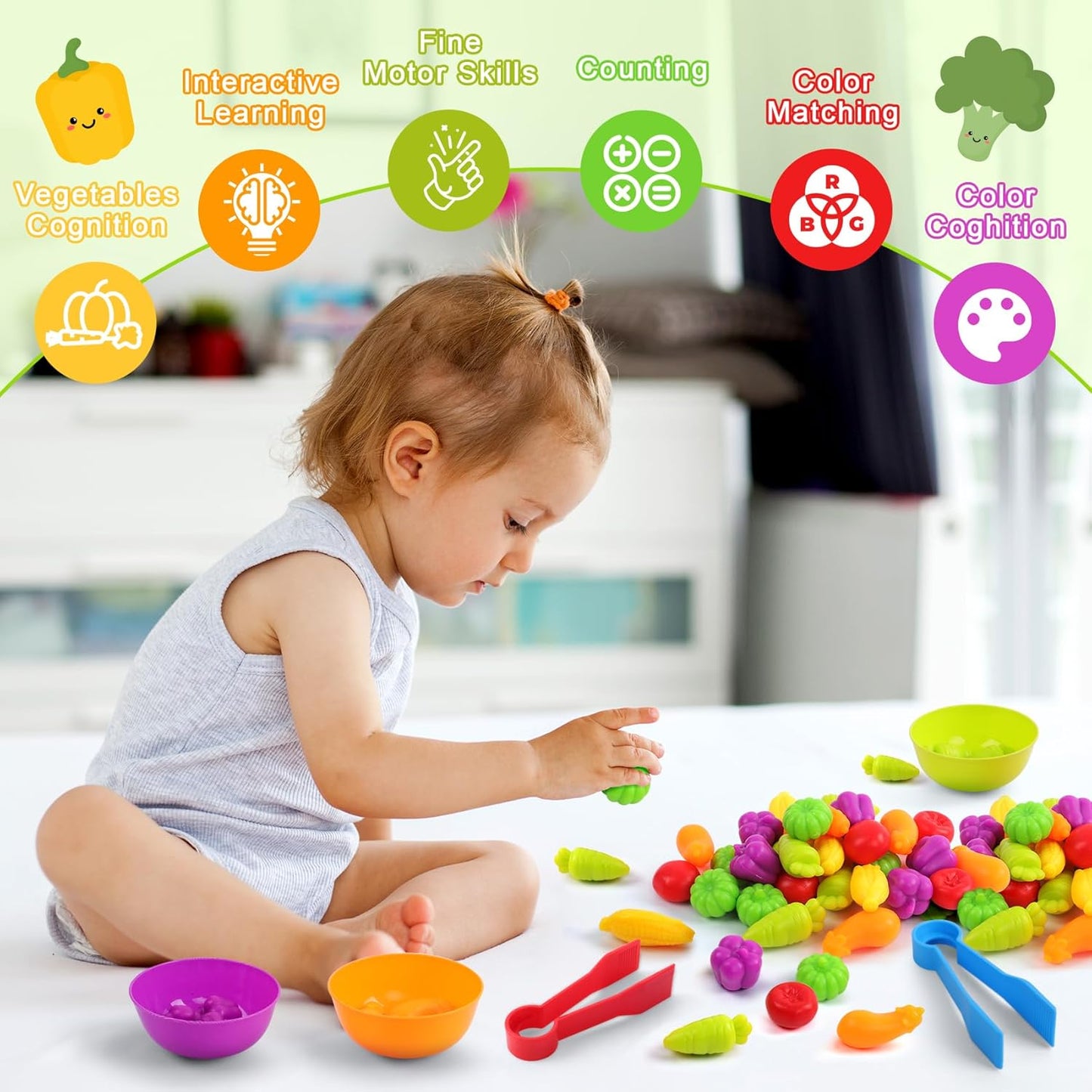 Rainbow Vegetable Sorting & Counting Game 蔬果顏色與數量排序數量遊戲套裝