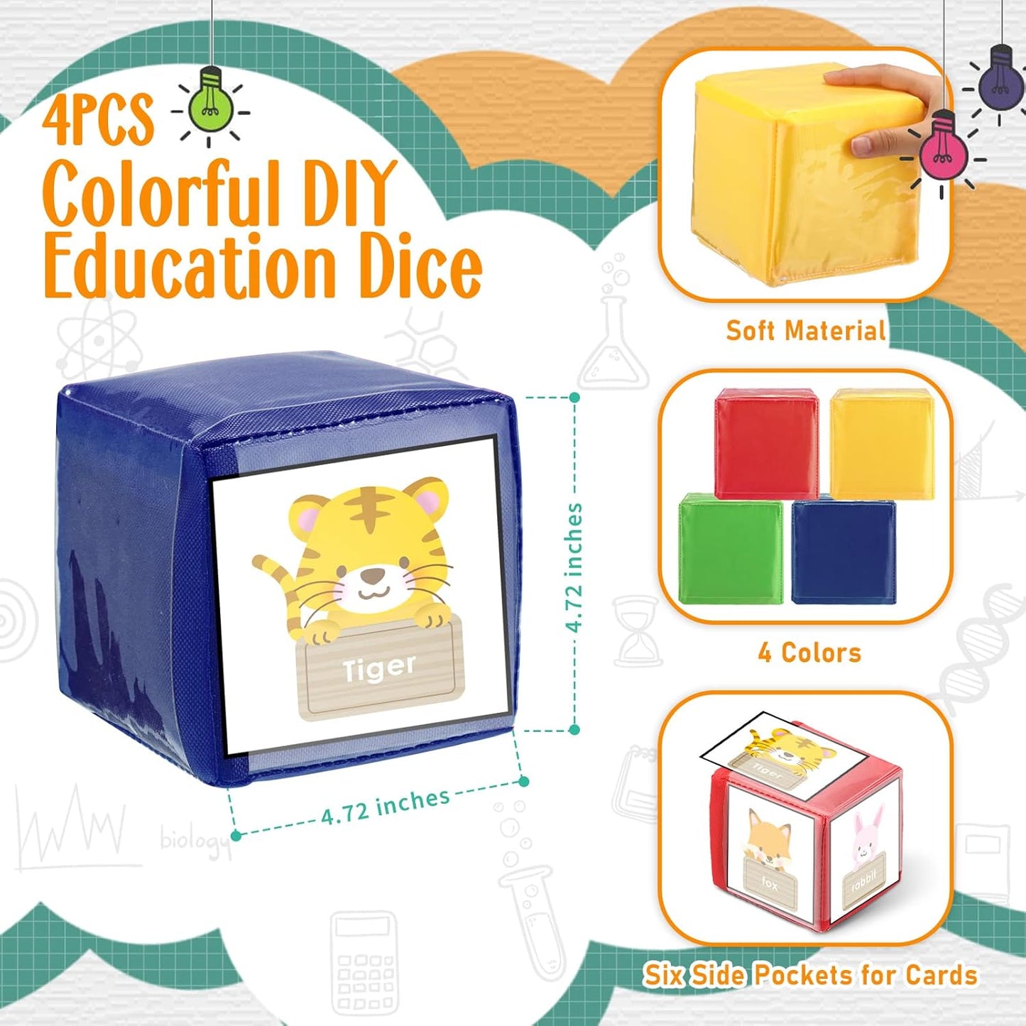 Customizable Foam Dice Clear Pocket Sensory Cubes 感官教學泡沫方塊骰子 透明口袋設計