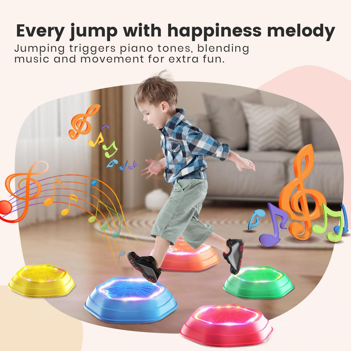 Light-Up Musical Stepping Stones for Kids Set of 5件裝 兒童魔法流沙感應發光平衡石