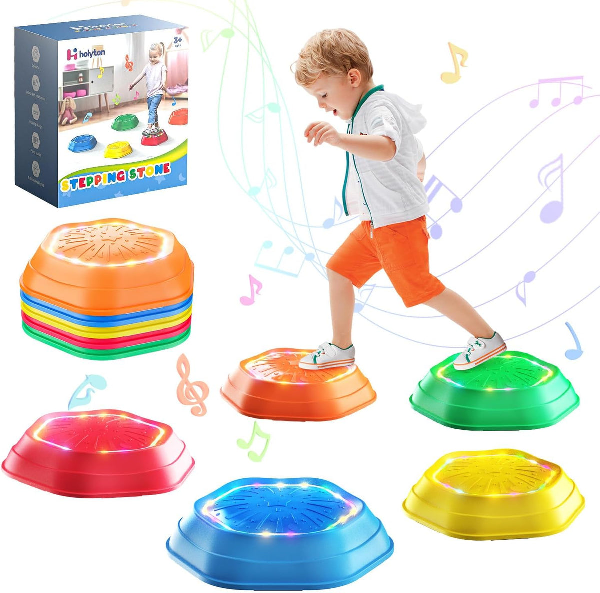 Light-Up Musical Stepping Stones for Kids Set of 5件裝 兒童魔法流沙感應發光平衡石