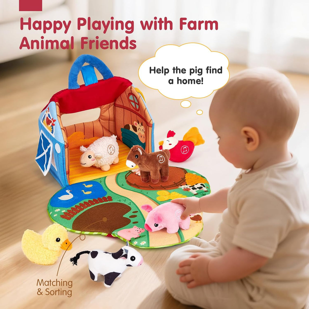 Baby Farm Plush Montessori Toy Set with Sounds Word嬰幼兒農場布偶蒙特梭利感官玩具 (6-12個月及1歲寶寶安撫益智玩具)