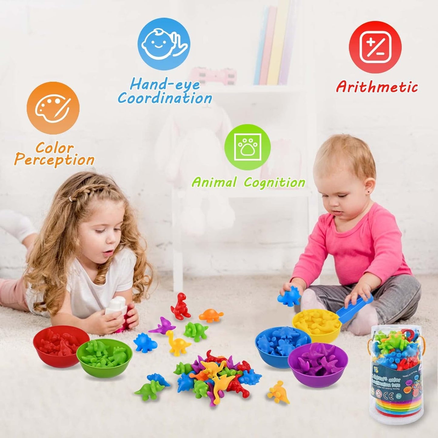 Rainbow Dinosaurs Sorting & Counting Game Set of 48 小恐龍顏色與數量排序數量遊戲套裝 48 件