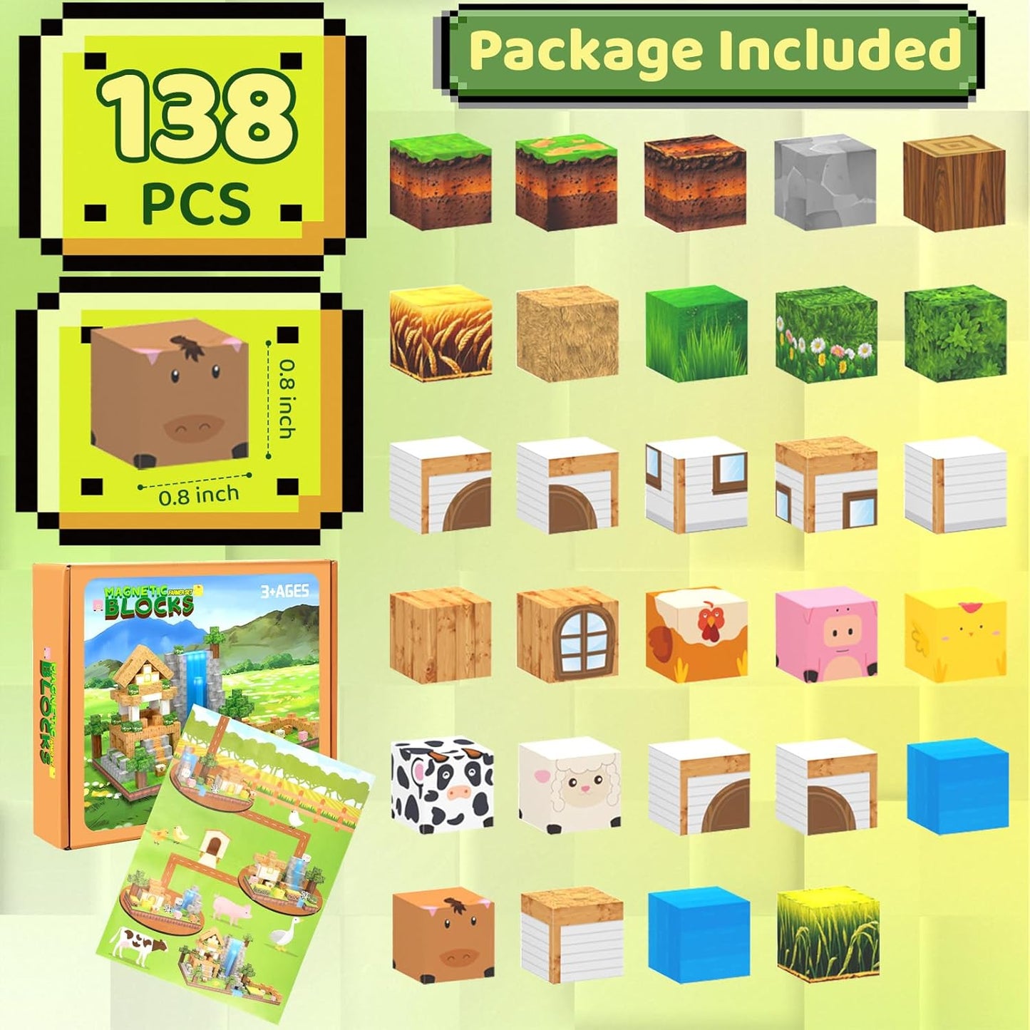 2CM Magnetic Building Blocks Toy Farm Set of 138 塊農場套裝