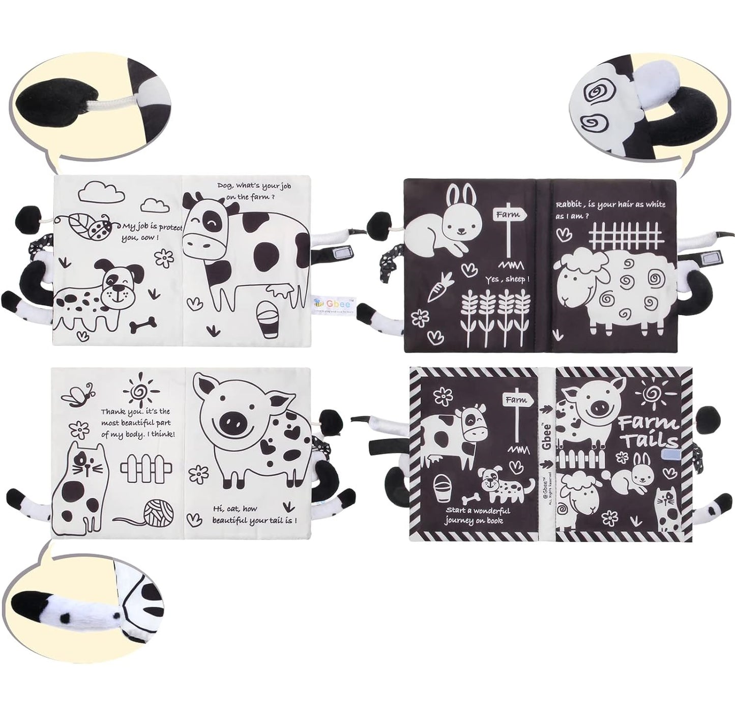 Baby Black and White Tails Book 黑白動物尾巴布書