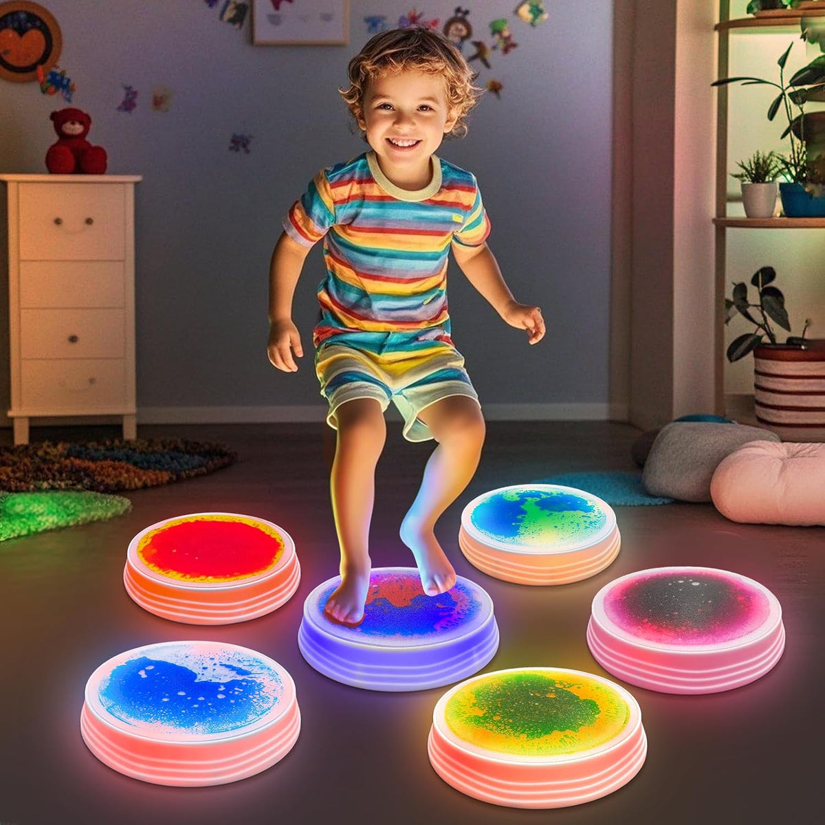 Magical Liquid Light-Up Stepping Stones for Kids Set of 6兒童魔法流沙感應發光平衡石 6件裝