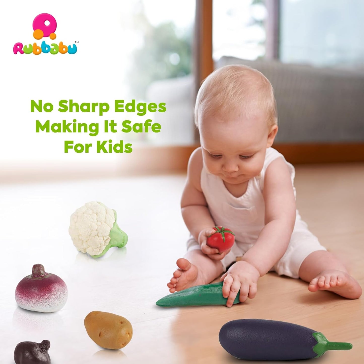 Rubbabu Interactive Realistic Vegetables Toys(8pcs) 幼兒安全蔬菜模擬組（8件套）
