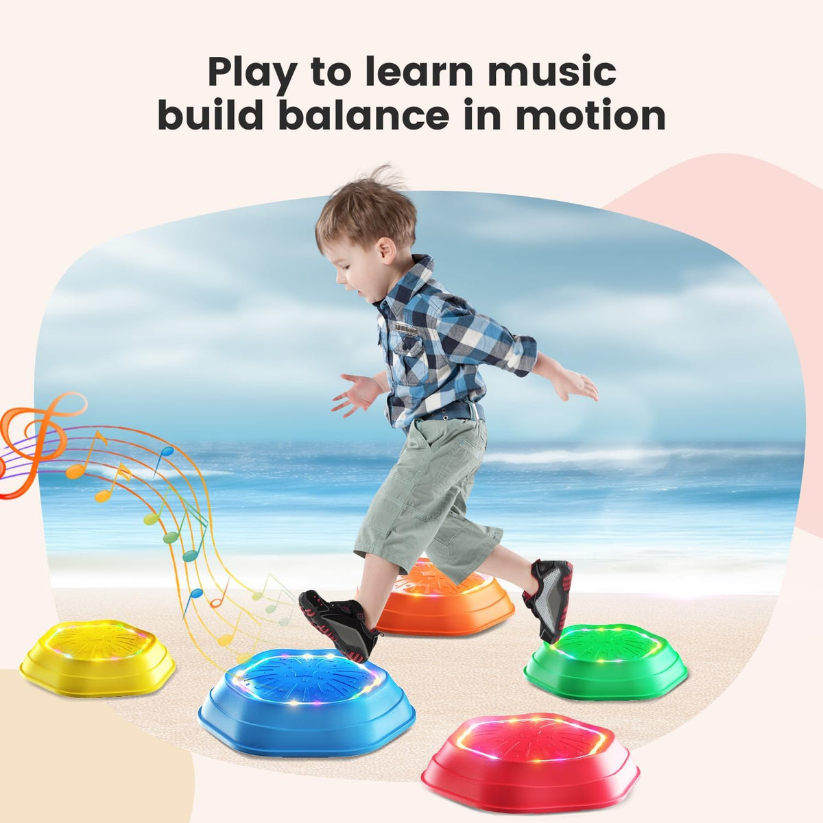 Light-Up Musical Stepping Stones for Kids Set of 5件裝 兒童魔法流沙感應發光平衡石