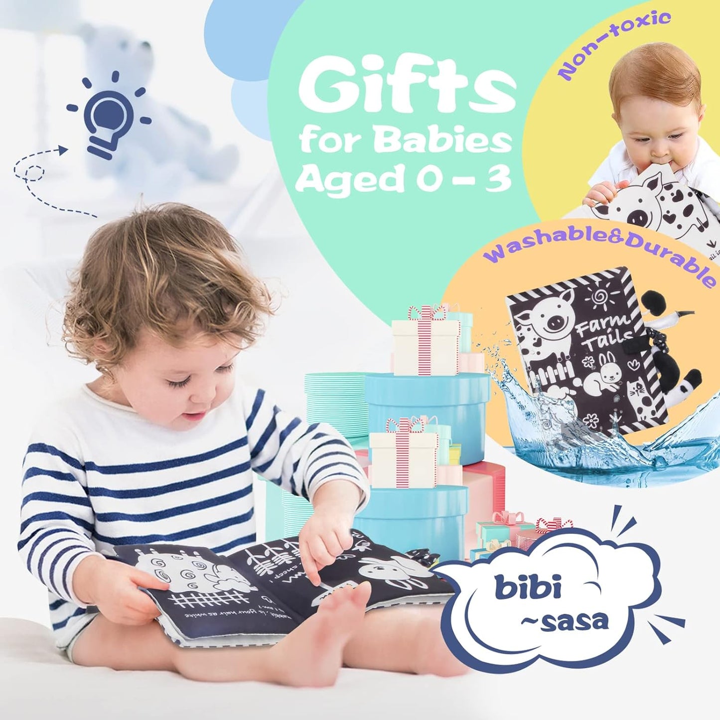 Baby Black and White Tails Book 黑白動物尾巴布書