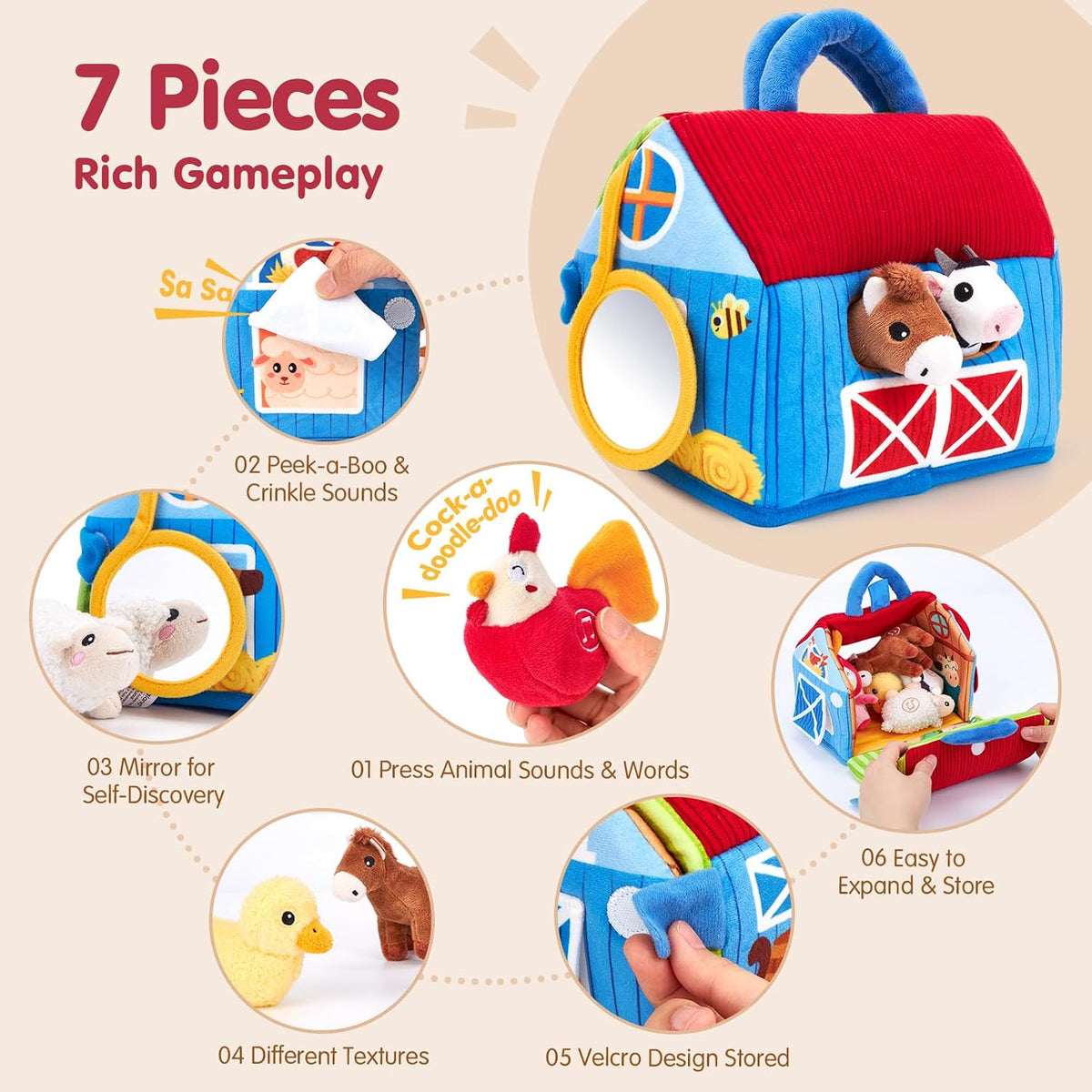 Baby Farm Plush Montessori Toy Set with Sounds Word嬰幼兒農場布偶蒙特梭利感官玩具 (6-12個月及1歲寶寶安撫益智玩具)