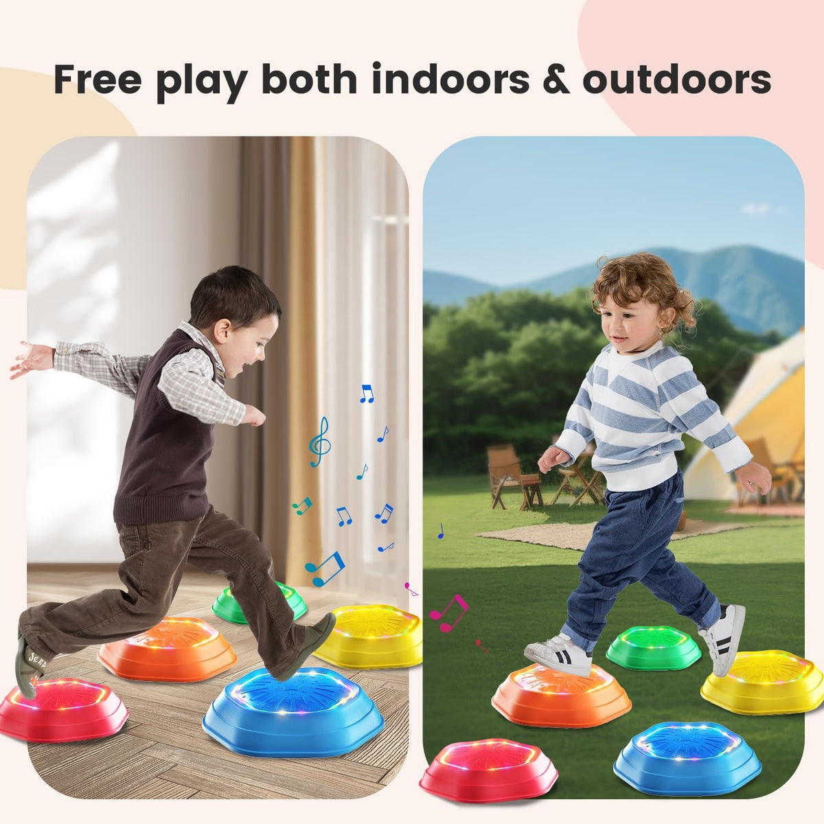 Light-Up Musical Stepping Stones for Kids Set of 5件裝 兒童魔法流沙感應發光平衡石