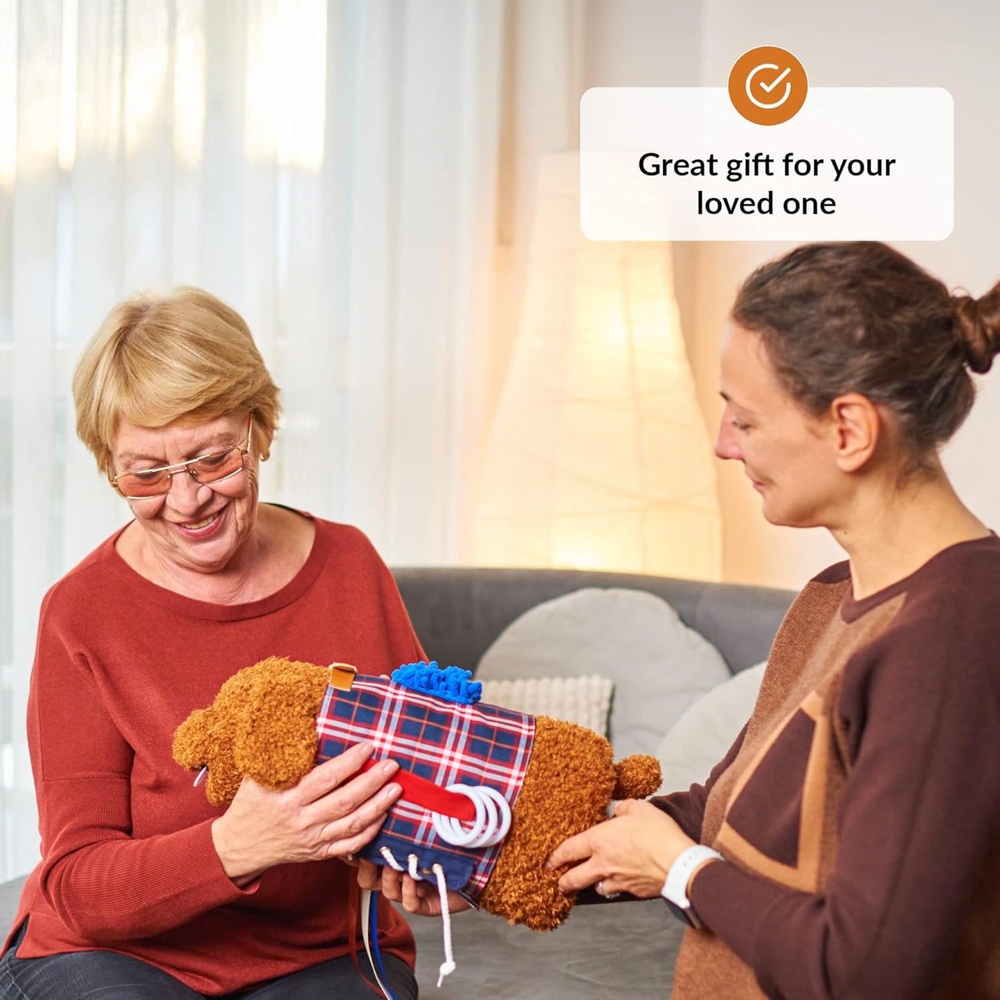 2-in-1 Sensory Fidget Muff Blanket Brown Puppy Calming Activities for Dementia and Alzheimer’s Support 二合一感官保暖手筒與失智症活動毯