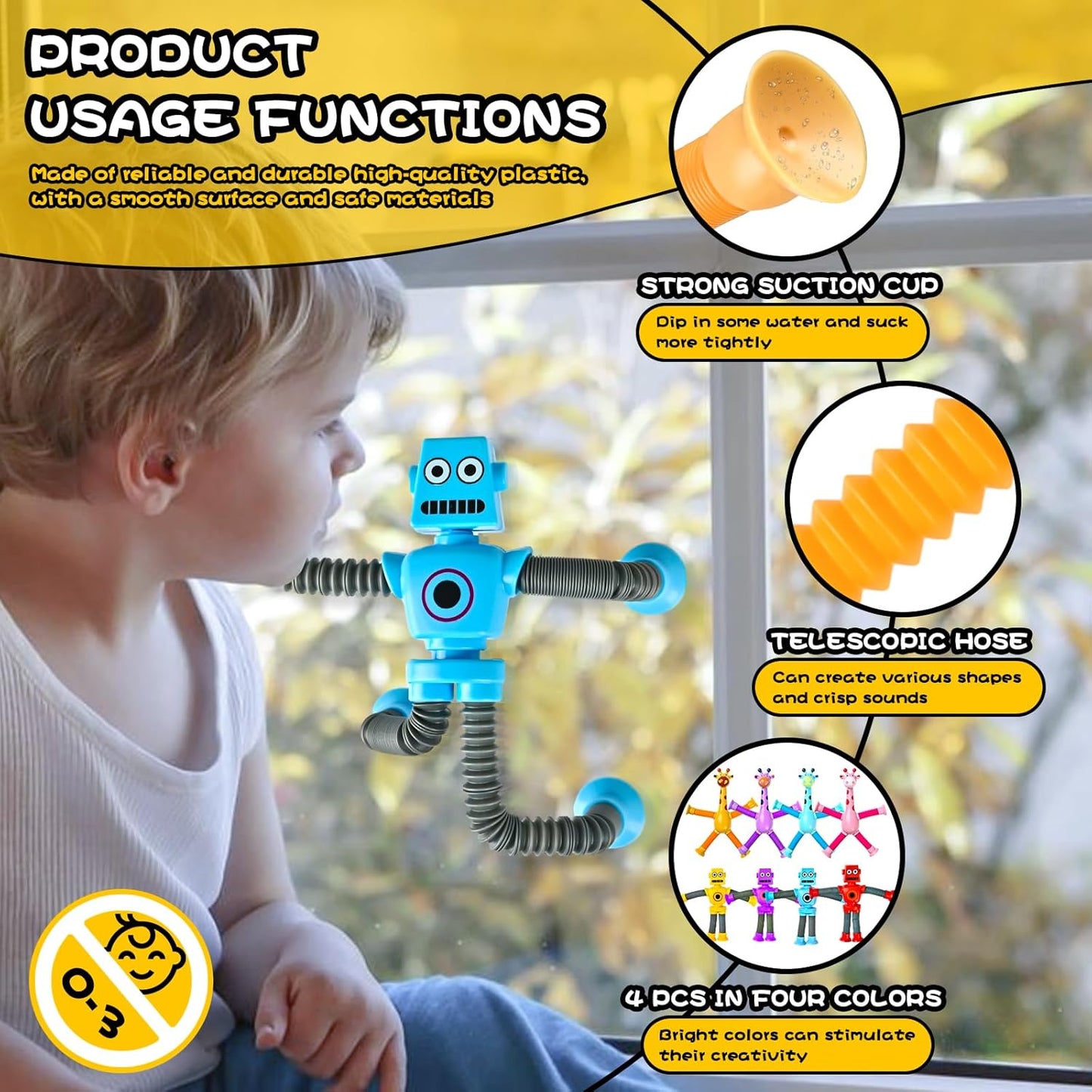 Fidget Sensory Telescope Suction Cup Robot Set of 4個 伸縮管吸盤機器人減壓玩具