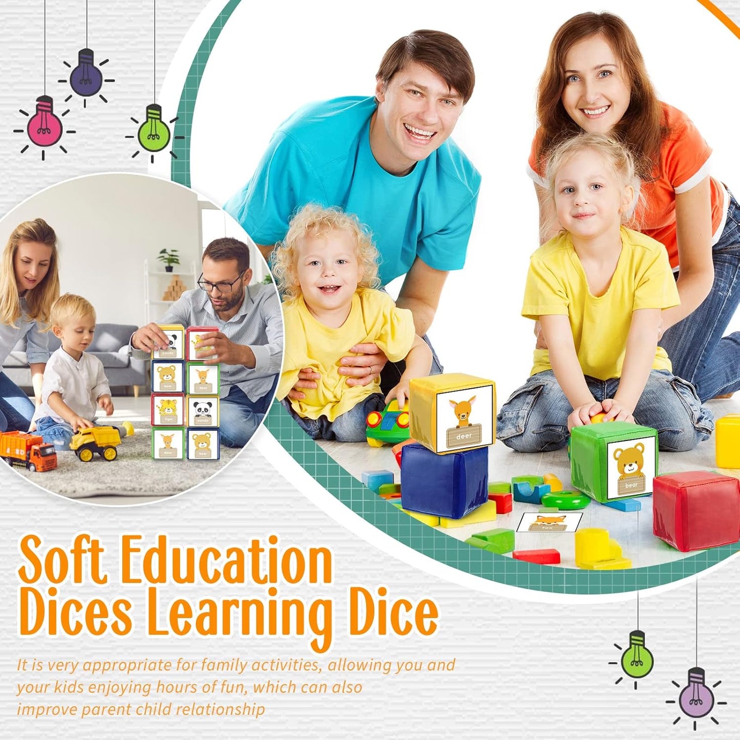 Customizable Foam Dice Clear Pocket Sensory Cubes 感官教學泡沫方塊骰子 透明口袋設計