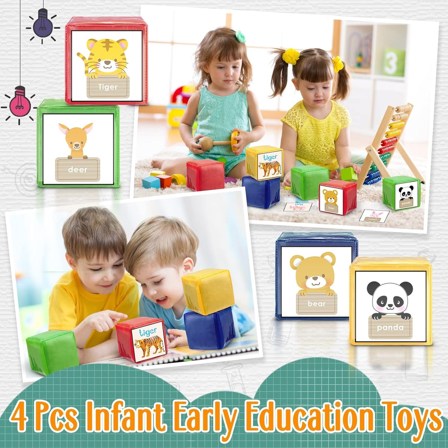 Customizable Foam Dice Clear Pocket Sensory Cubes 感官教學泡沫方塊骰子 透明口袋設計