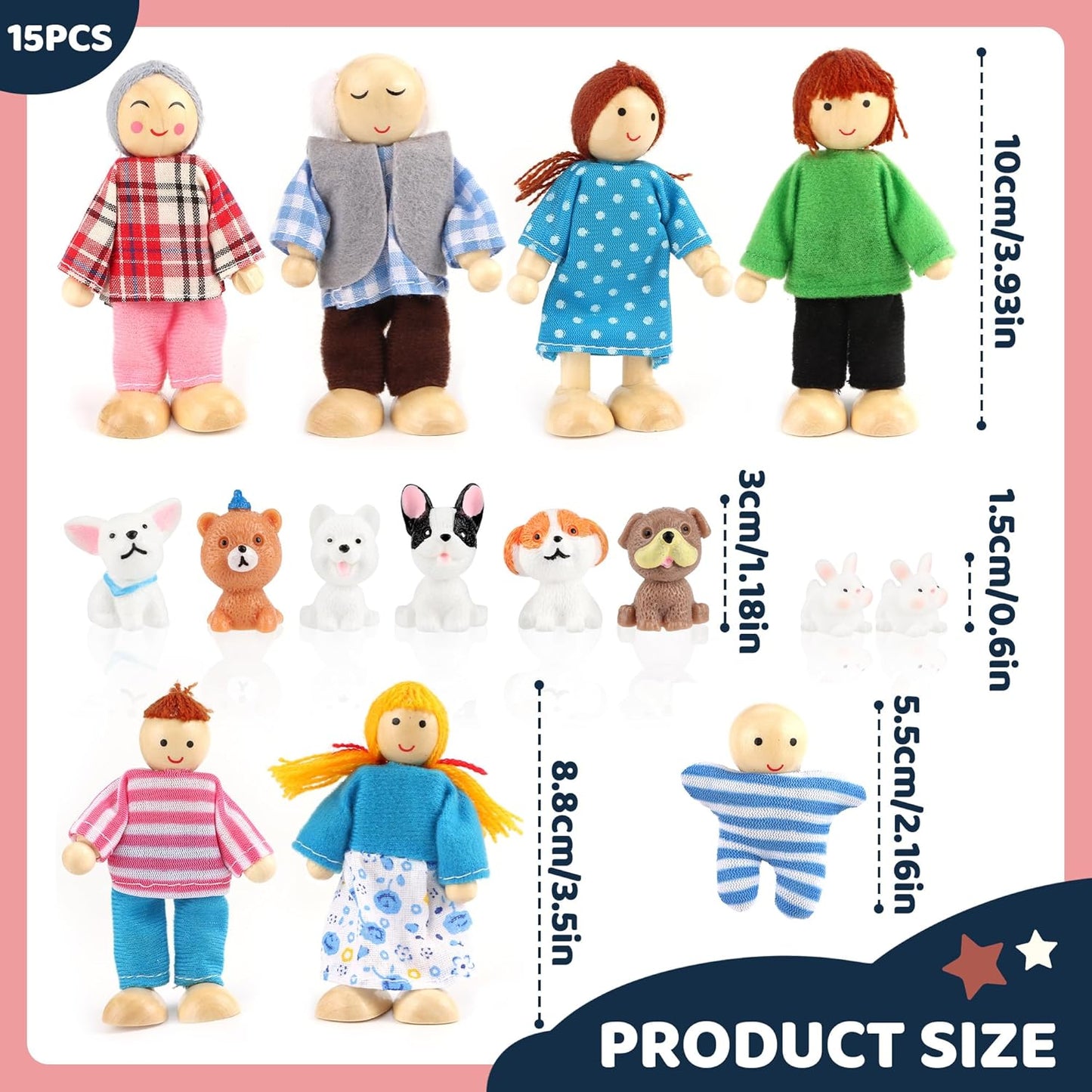 Dolls House Figures Bendable Dolls Family Set of 8 娃娃屋一家八口套裝
