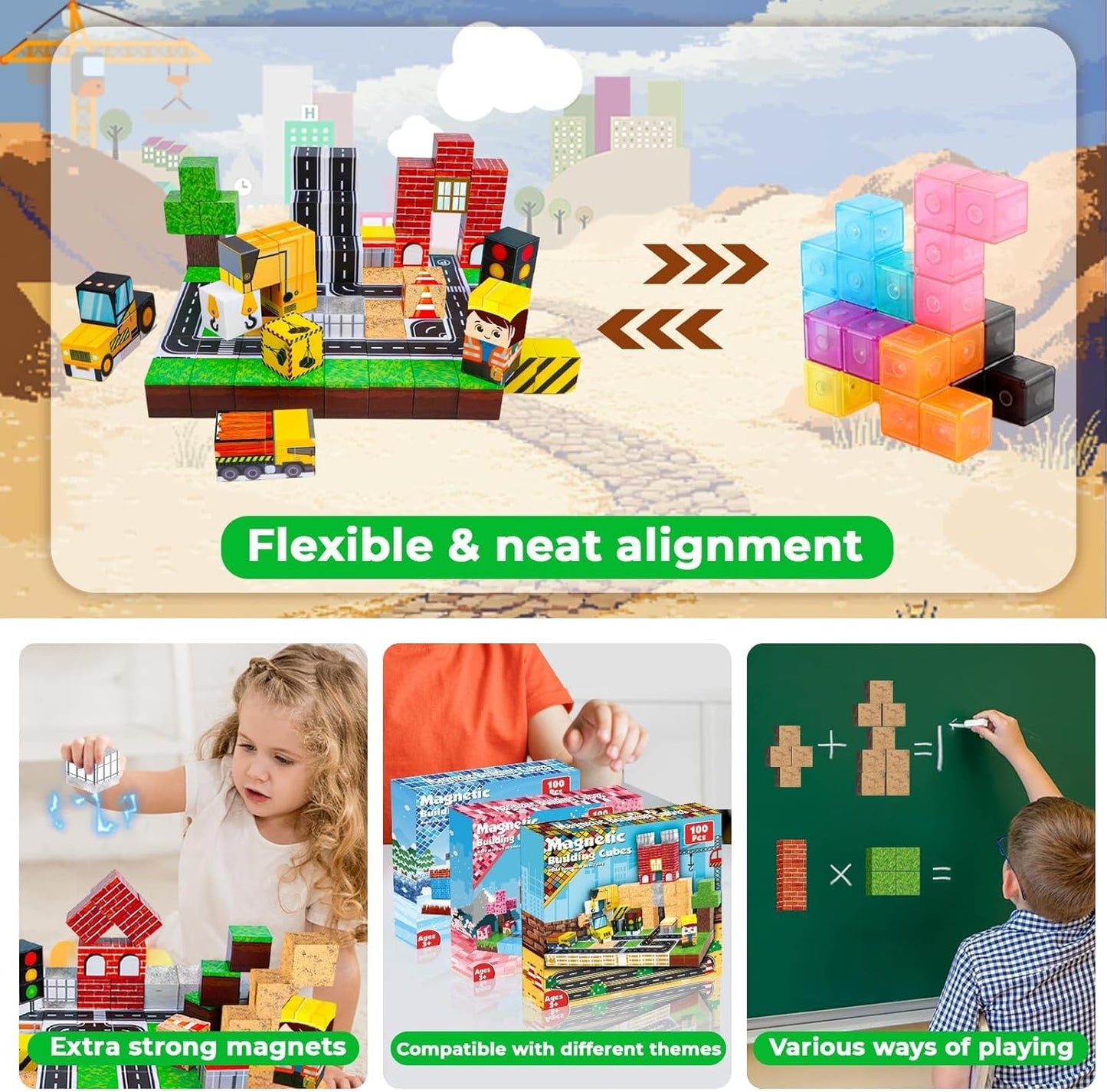 2CM Magnetic Building Blocks Toy Construction Site Set of 138 塊建築工程場地套裝