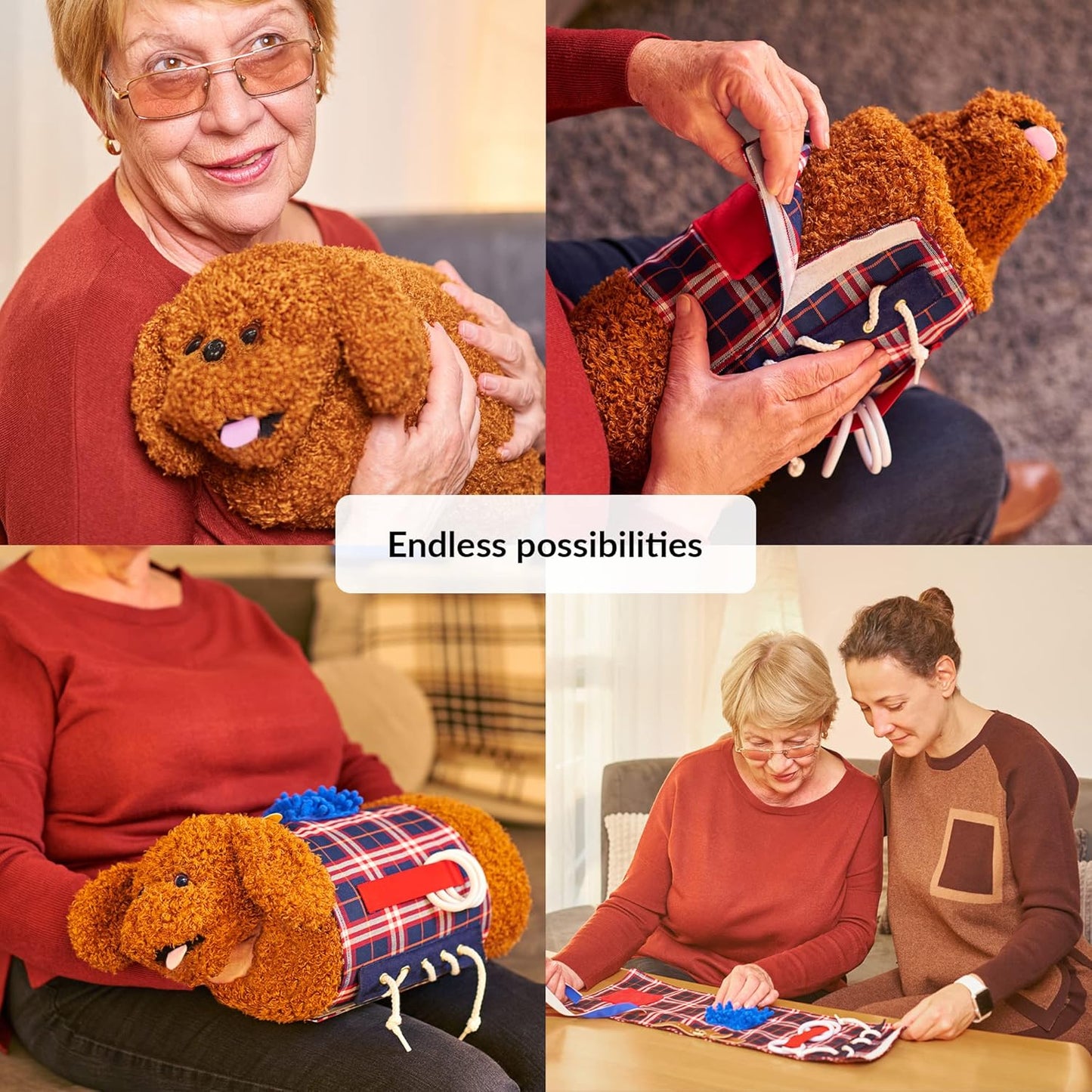 2-in-1 Sensory Fidget Muff Blanket Brown Puppy Calming Activities for Dementia and Alzheimer’s Support 二合一感官保暖手筒與失智症活動毯