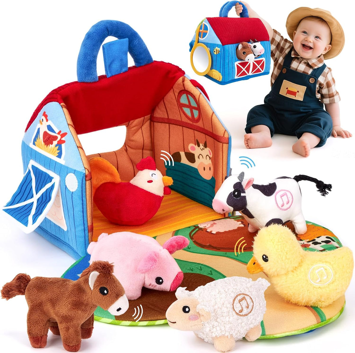 Baby Farm Plush Montessori Toy Set with Sounds Word嬰幼兒農場布偶蒙特梭利感官玩具 (6-12個月及1歲寶寶安撫益智玩具)