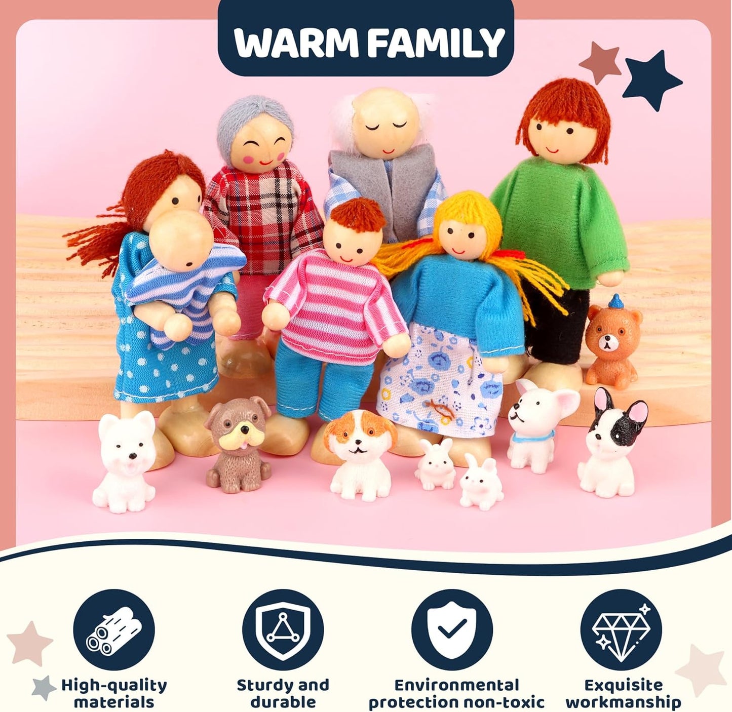 Dolls House Figures Bendable Dolls Family Set of 8 娃娃屋一家八口套裝