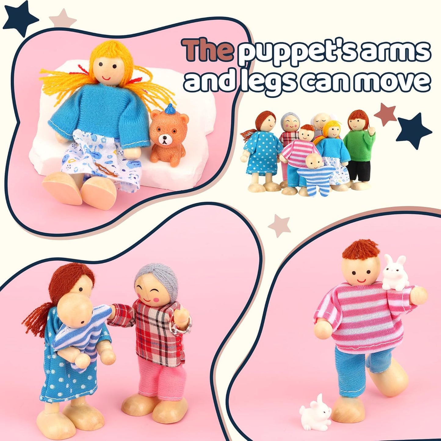 Dolls House Figures Bendable Dolls Family Set of 8 娃娃屋一家八口套裝