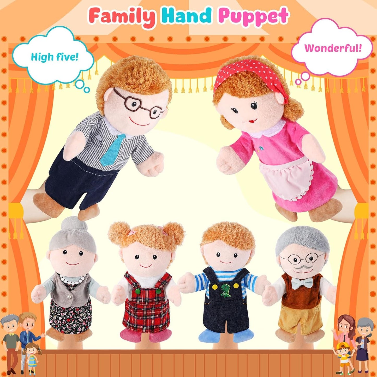 Family Puppet 30cm Set of 6 一家人家庭成員手偶 30cm六個套裝