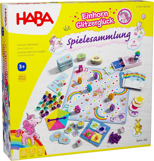 Haba 2010879001 Unicorn Glitterluck Game Collection  (9 Varied Dice, Board & Card Games)  獨角獸閃閃幸運遊戲合集(9 種不同的骰子、棋盤和紙牌遊戲)