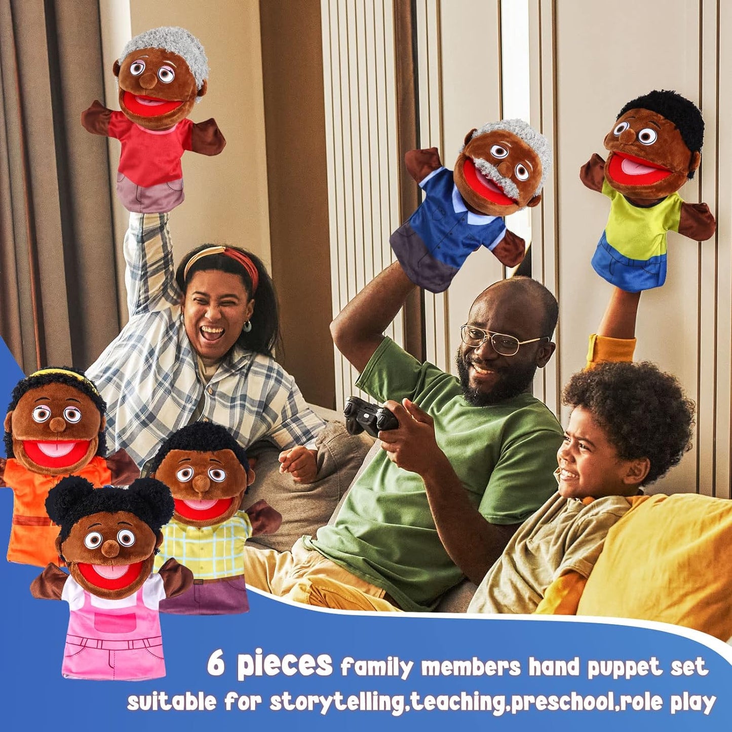 African Family Hand Puppets Set of 6 非洲家庭手偶 6 件套