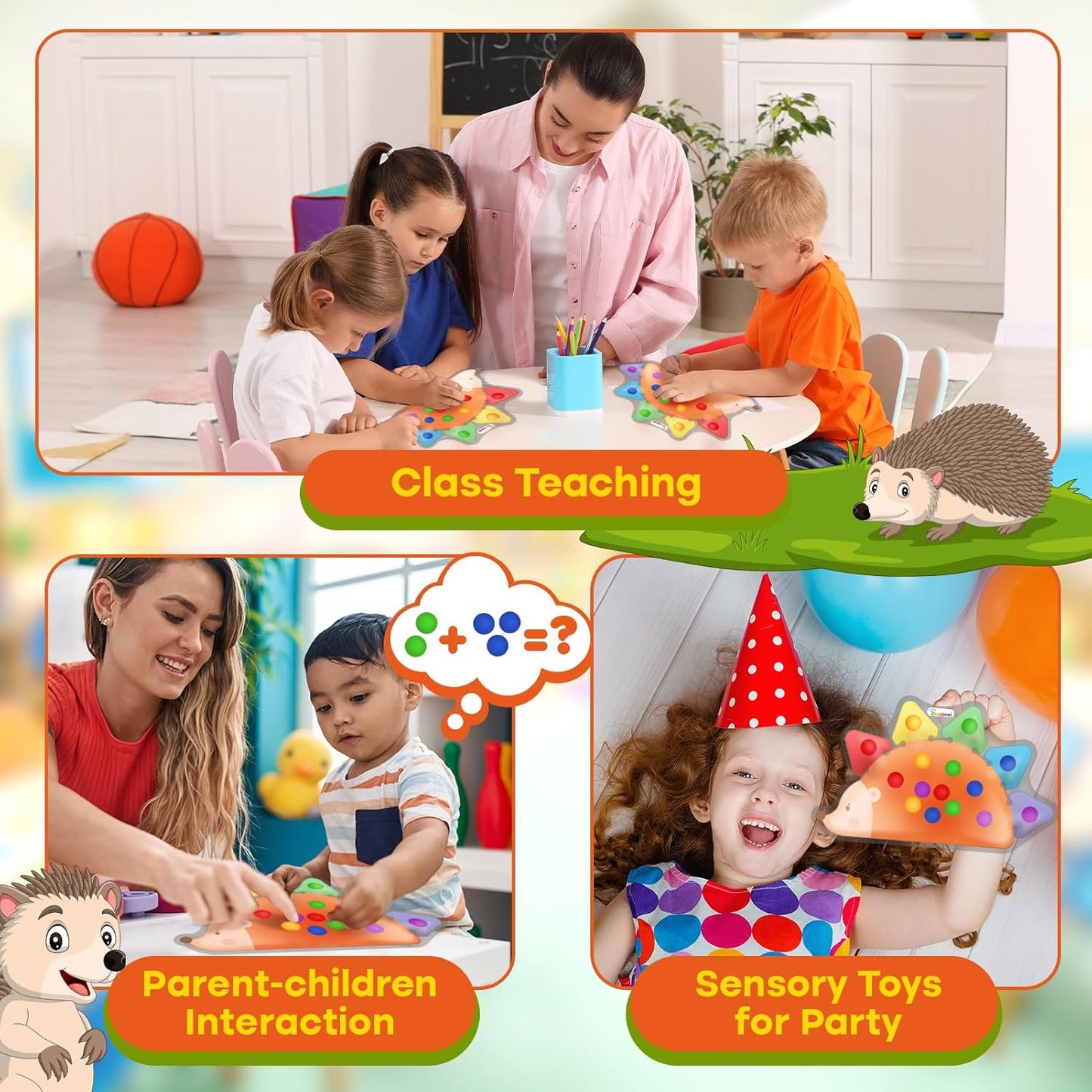Sensory Fidget Colour Sorting Squishy Hedgehog 顏色分類感官柔軟玩具
