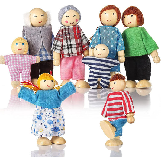 Dolls House Figures Bendable Dolls Family Set of 8 娃娃屋一家八口套裝