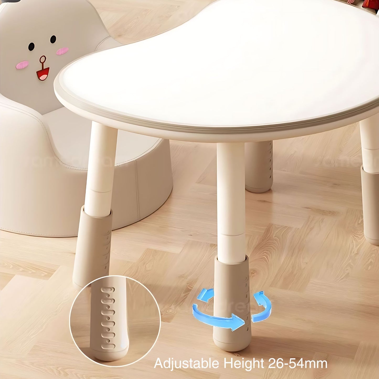 Kids Table Bean Shape Top, Adjustable Legs H24-54mm 豆形兒童升降桌